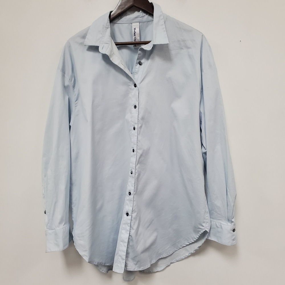 Mother Oxford Womens Maternity Button Top Size 4 Light Blue Long Sleeve Office